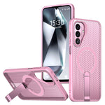 For Samsung Galaxy A27 5G Magnetic Case Kickstand Grid Texture TPU PC Phone Back Cover