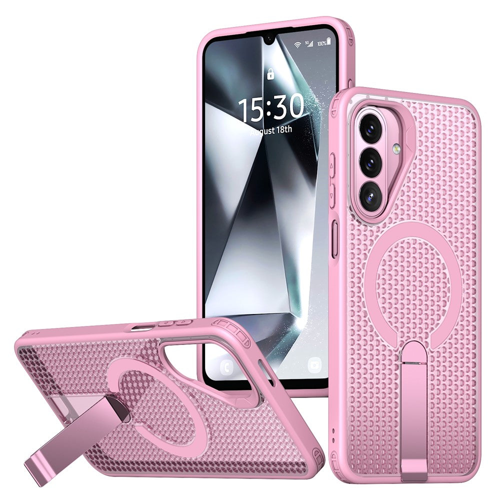 For Samsung Galaxy A27 5G Magnetic Case Kickstand Grid Texture TPU PC Phone Back Cover