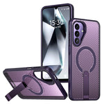 For Samsung Galaxy A27 5G Magnetic Case Kickstand Grid Texture TPU PC Phone Back Cover