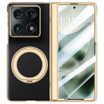 For Motorola Razr Fold 5G Magnetic Case with Tempered Glass 360° Rotatable Metal Ring Kickstand PU Leather + PC + Acrylic Cover