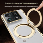 For Motorola Razr Fold 5G Magnetic Case with Tempered Glass 360° Rotatable Metal Ring Kickstand PU Leather + PC + Acrylic Cover