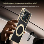 For Motorola Razr Fold 5G Magnetic Case with Tempered Glass 360° Rotatable Metal Ring Kickstand PU Leather + PC + Acrylic Cover