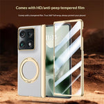 For Motorola Razr Fold 5G Magnetic Case with Tempered Glass 360° Rotatable Metal Ring Kickstand PU Leather + PC + Acrylic Cover