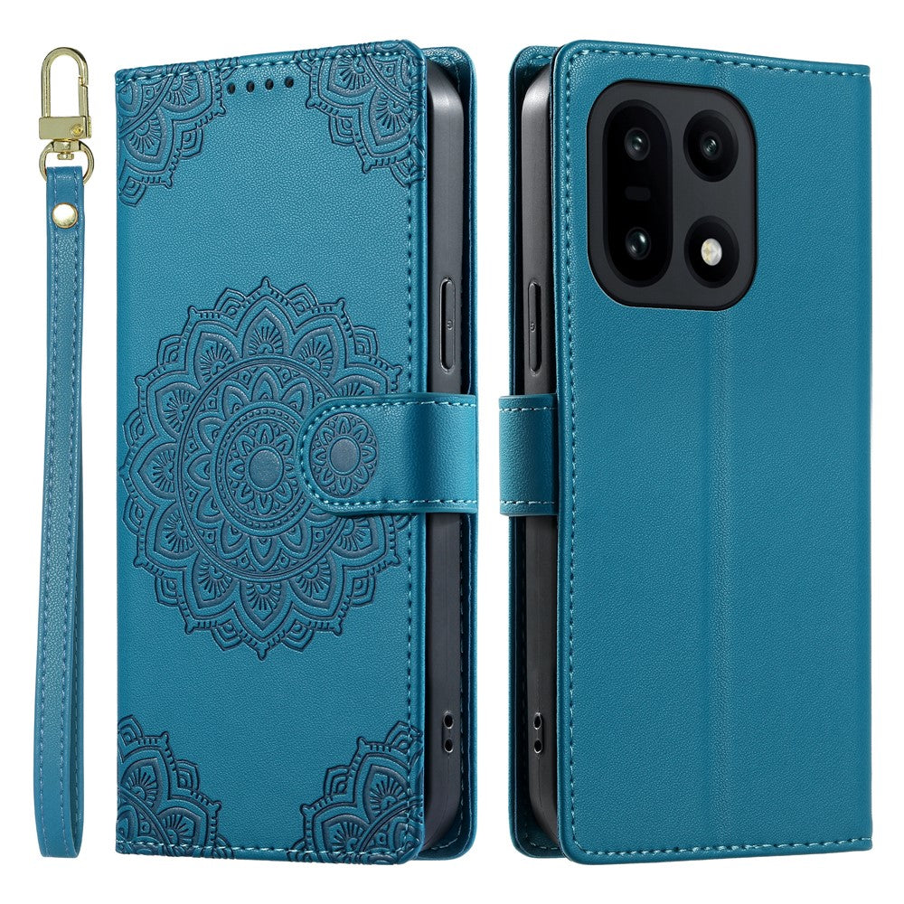 For OnePlus 15 5G Case Embossed Totem Leather Flip Wallet Phone Cover with Wrist Strap