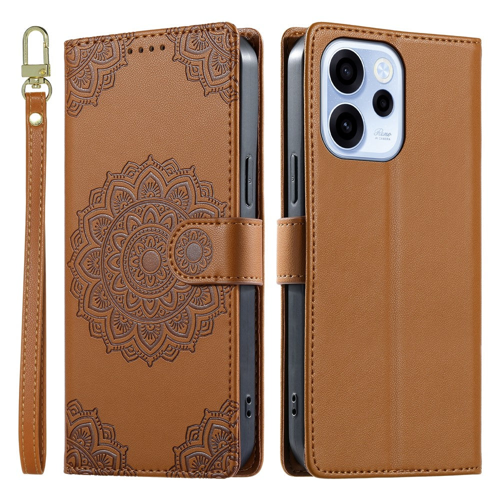 For Oppo Reno15 F 5G Case Embossed Totem Leather Flip Wallet Phone Cover with Wrist Strap