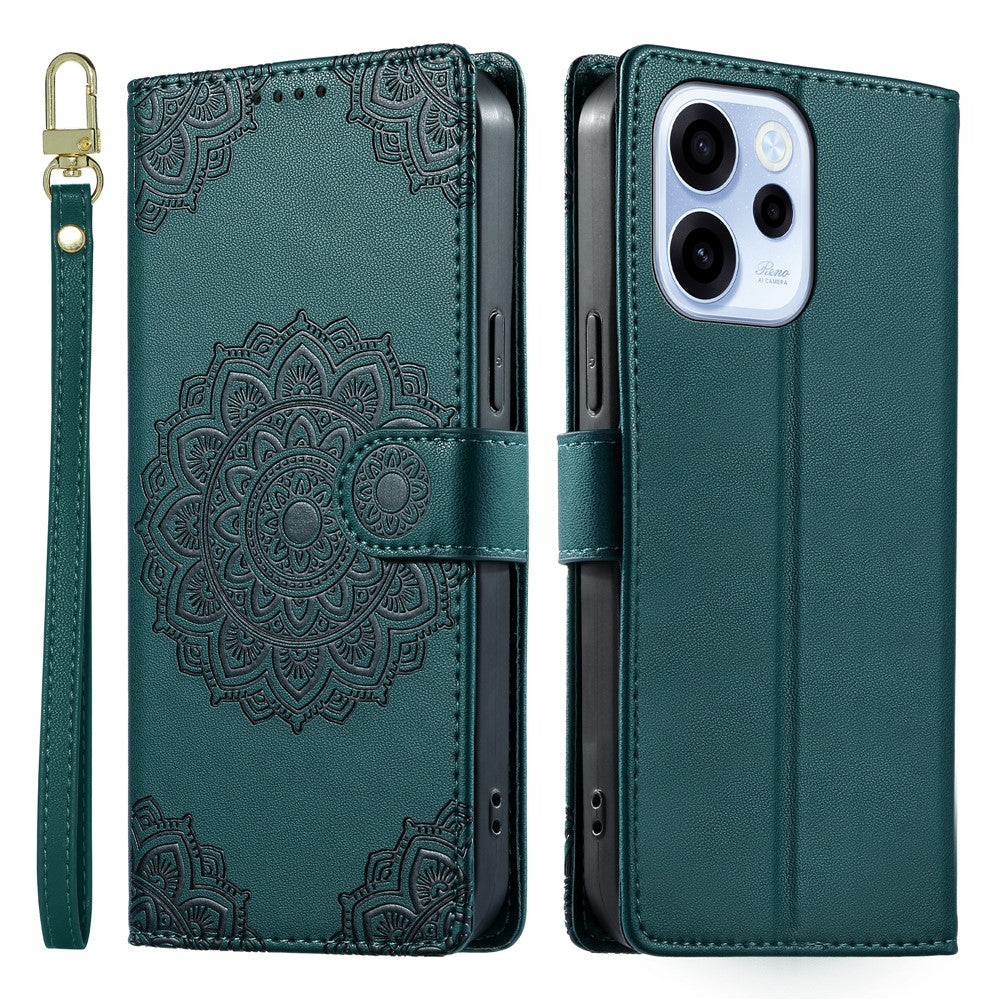 For Oppo Reno15 F 5G Case Embossed Totem Leather Flip Wallet Phone Cover with Wrist Strap