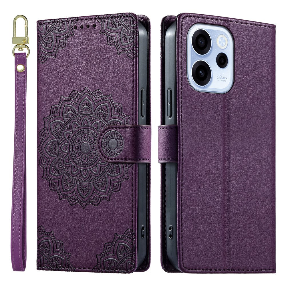For Oppo Reno15 F 5G Case Embossed Totem Leather Flip Wallet Phone Cover with Wrist Strap
