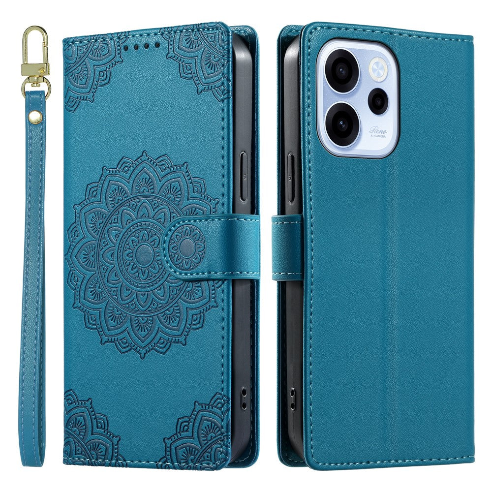 For Oppo Reno15 F 5G Case Embossed Totem Leather Flip Wallet Phone Cover with Wrist Strap