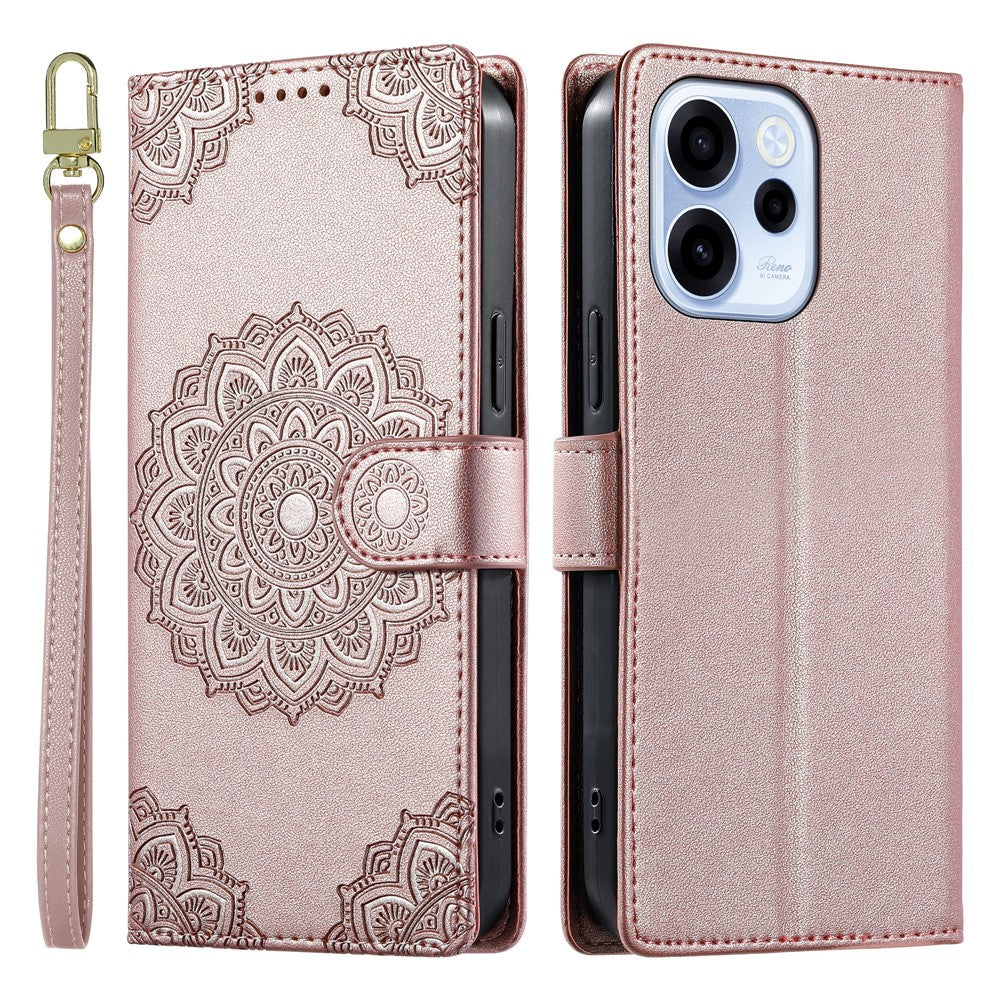 For Oppo Reno15 F 5G Case Embossed Totem Leather Flip Wallet Phone Cover with Wrist Strap