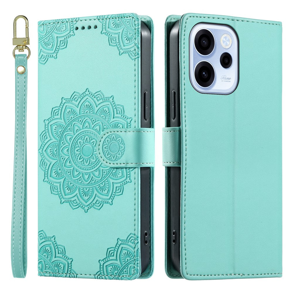 For Oppo Reno15 F 5G Case Embossed Totem Leather Flip Wallet Phone Cover with Wrist Strap