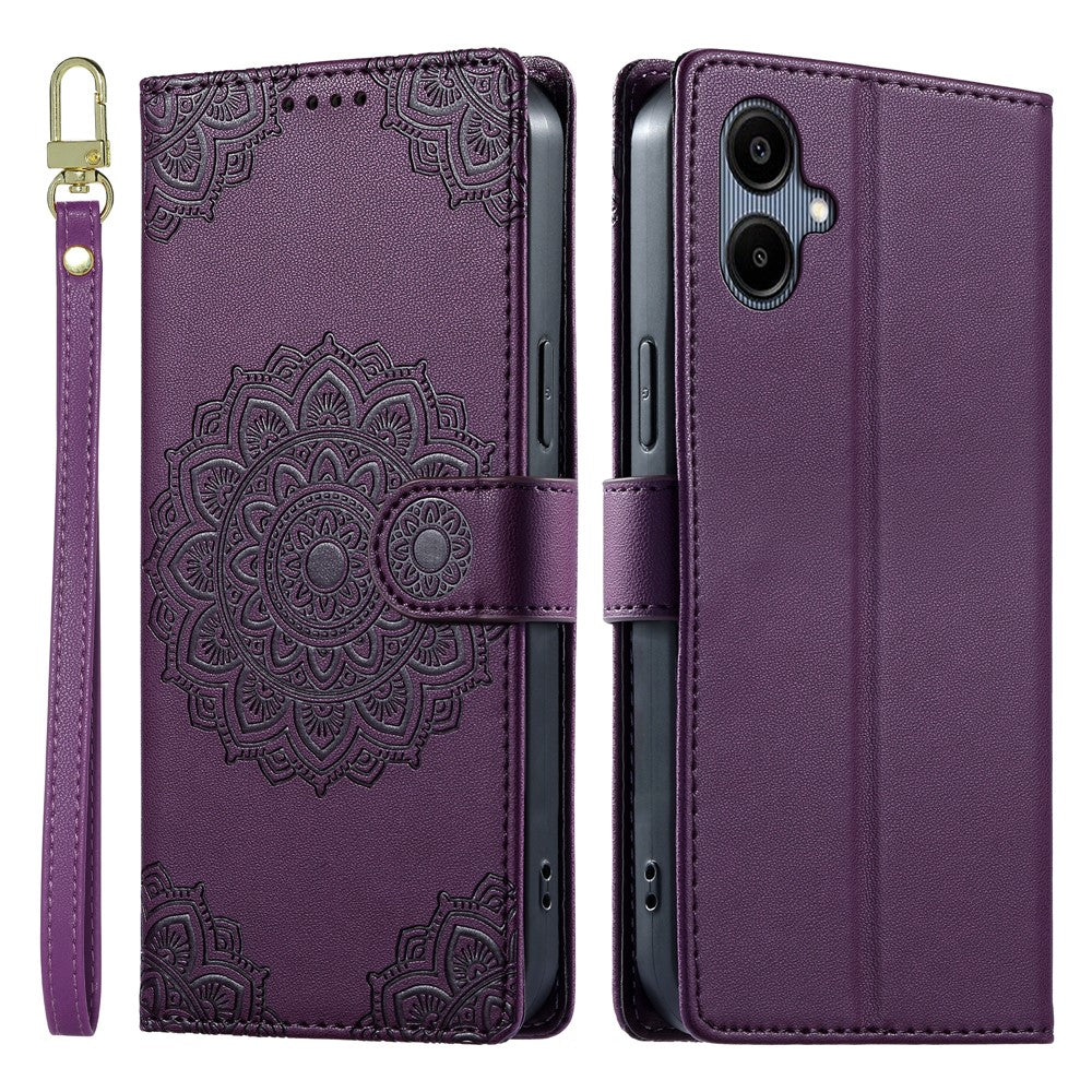 For Samsung Galaxy A08 5G / A08 4G / A07 5G / A06 5G / A06 4G Case Embossed Totem Leather Flip Wallet Phone Cover with Wrist Strap