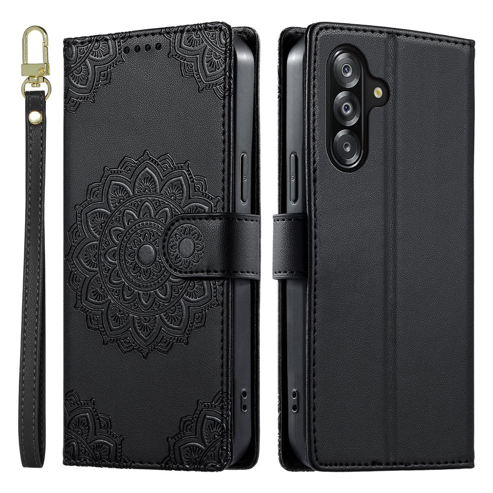 Samsung Galaxy A18 5G / A18 4G / A17 5G / A17 4G / A26 5G / A16 5G / A16 4G-cover i præget totemlæder, pung med håndledsrem