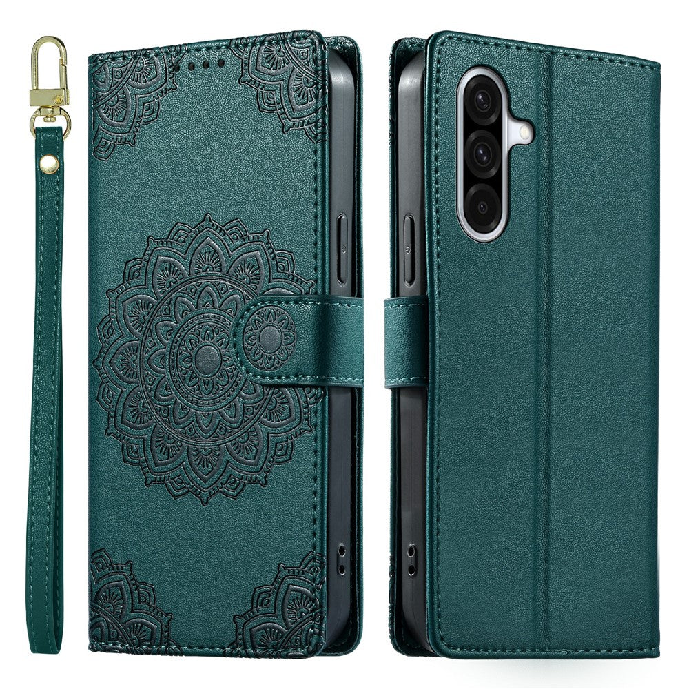 For Samsung Galaxy A36 5G Case Embossed Totem Leather Flip Wallet Phone Cover with Wrist Strap