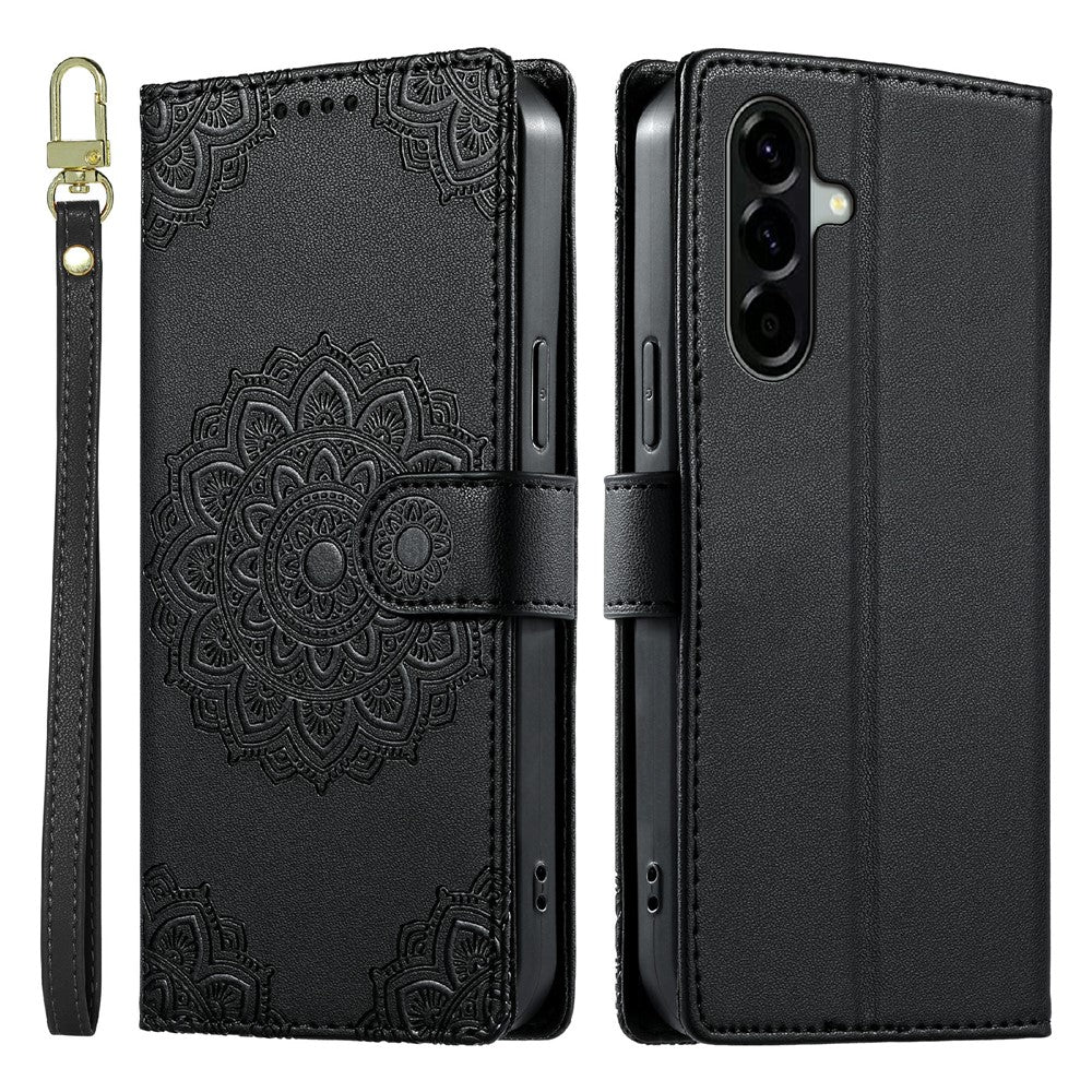 Til Samsung Galaxy A56 5G Etui Præget Totem Læder Flip Cover med Håndledsrem