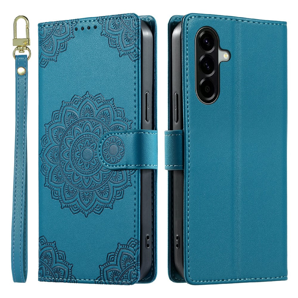 Til Samsung Galaxy A56 5G Etui Præget Totem Læder Flip Cover med Håndledsrem