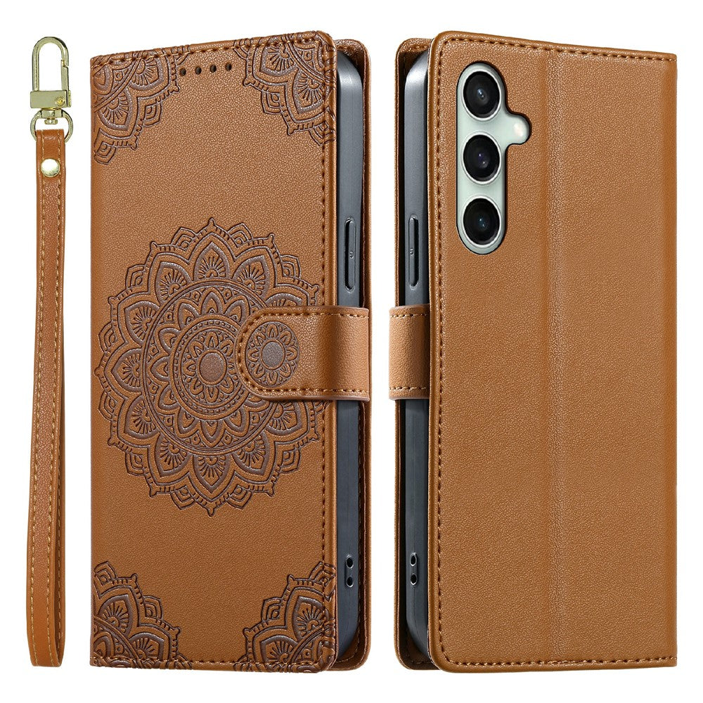 For Samsung Galaxy S24 FE Case Embossed Totem Leather Flip Wallet Phone Cover with Wrist Strap