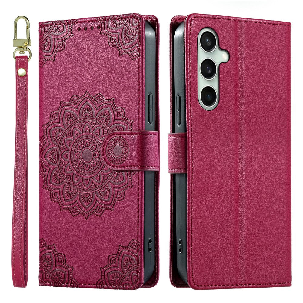 For Samsung Galaxy S24 FE Case Embossed Totem Leather Flip Wallet Phone Cover with Wrist Strap