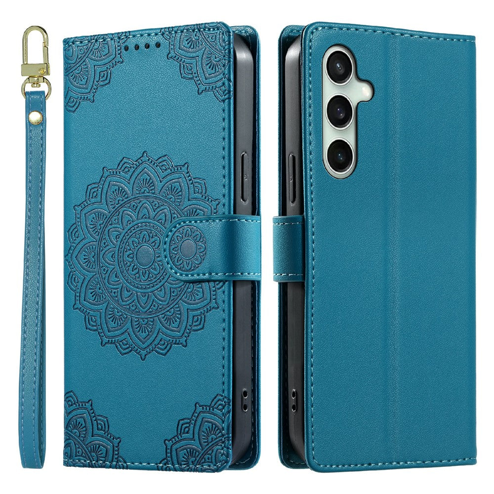 For Samsung Galaxy S24 FE Case Embossed Totem Leather Flip Wallet Phone Cover with Wrist Strap