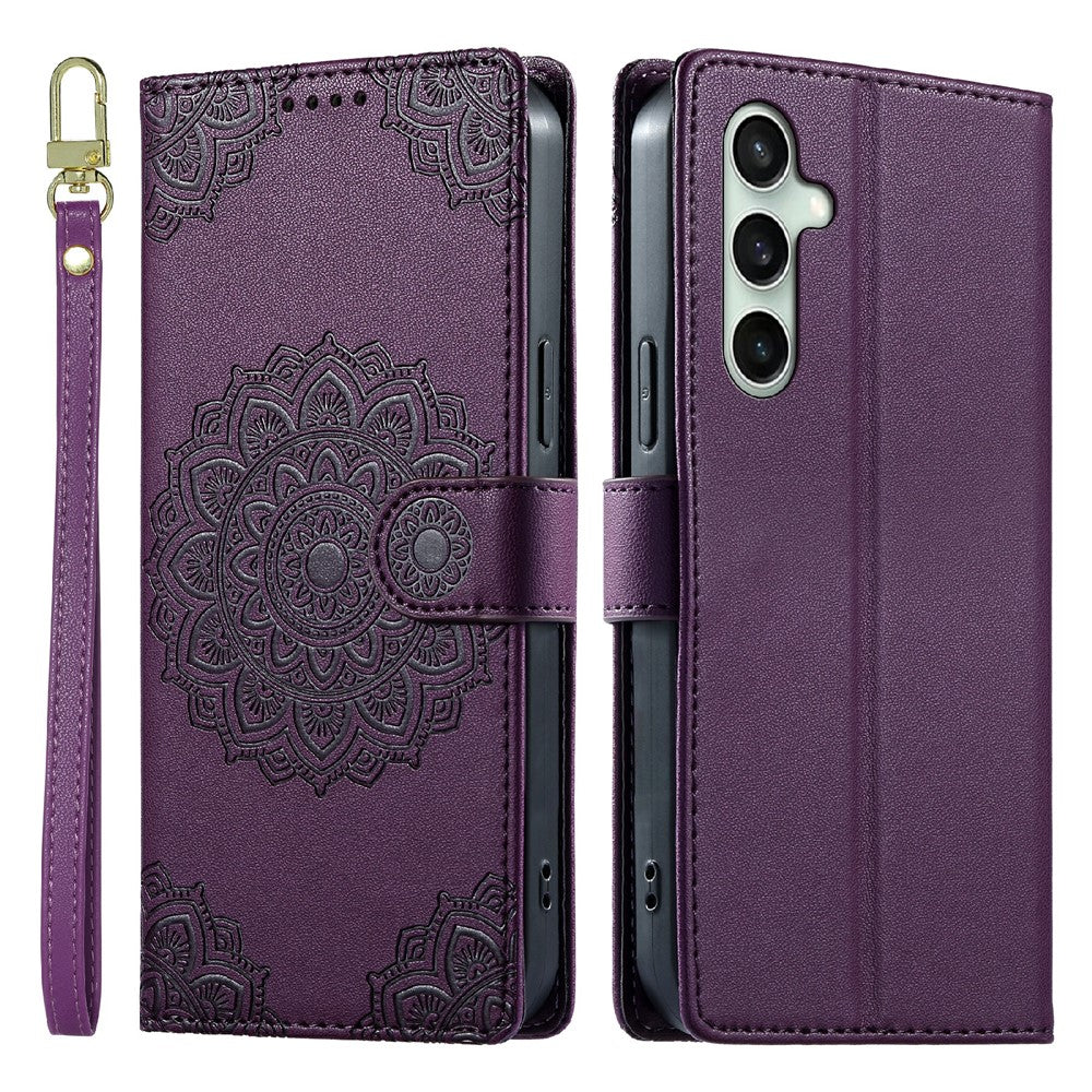 For Samsung Galaxy S24 FE Case Embossed Totem Leather Flip Wallet Phone Cover with Wrist Strap