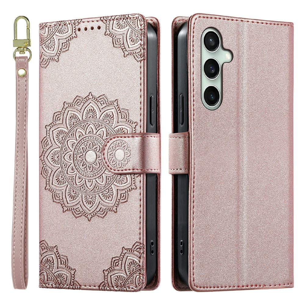 For Samsung Galaxy S24 FE Case Embossed Totem Leather Flip Wallet Phone Cover with Wrist Strap