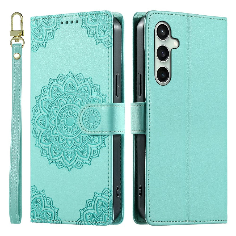 For Samsung Galaxy S24 FE Case Embossed Totem Leather Flip Wallet Phone Cover with Wrist Strap