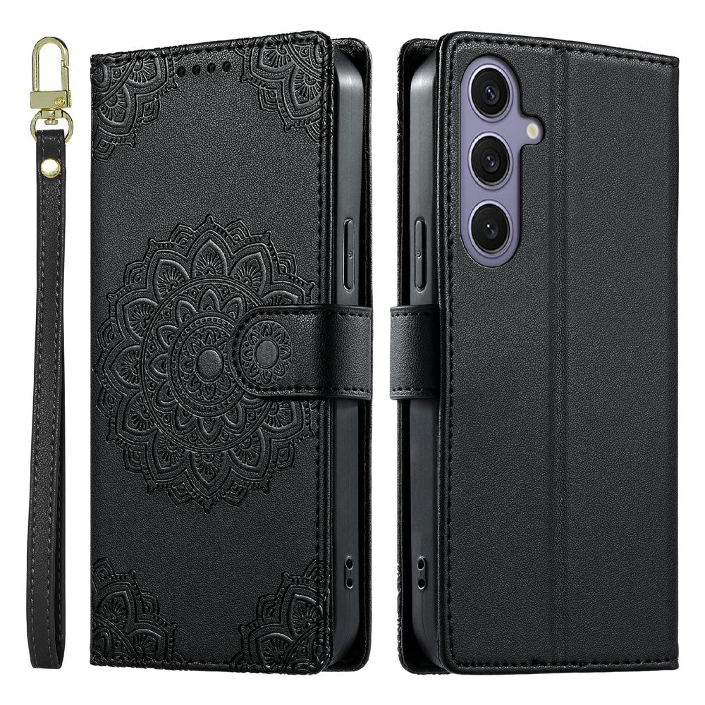 For Samsung Galaxy S24  /  S25 Case Embossed Totem Leather Flip Wallet Phone Cover with Wrist Strap