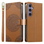 For Samsung Galaxy S24  /  S25 Case Embossed Totem Leather Flip Wallet Phone Cover with Wrist Strap