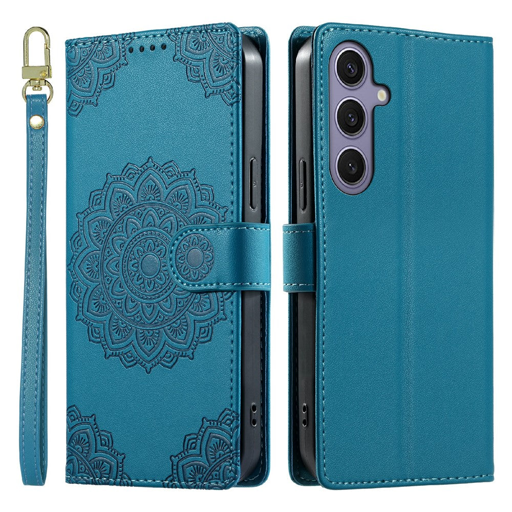 For Samsung Galaxy S24  /  S25 Case Embossed Totem Leather Flip Wallet Phone Cover with Wrist Strap