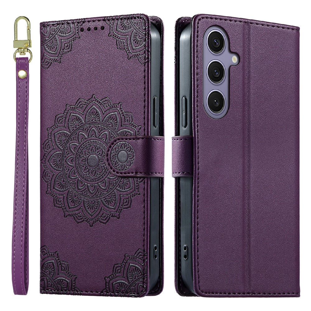 For Samsung Galaxy S24  /  S25 Case Embossed Totem Leather Flip Wallet Phone Cover with Wrist Strap