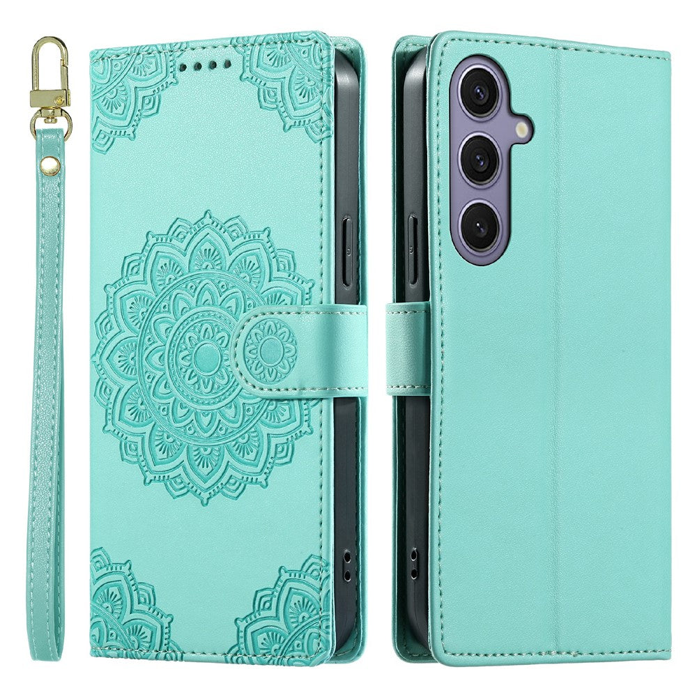 For Samsung Galaxy S24  /  S25 Case Embossed Totem Leather Flip Wallet Phone Cover with Wrist Strap