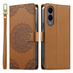 Til Samsung Galaxy S25 Edge cover præget Totem læder flip pung telefoncover med håndledsrem