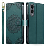 Til Samsung Galaxy S25 Edge cover præget Totem læder flip pung telefoncover med håndledsrem