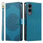 Til Samsung Galaxy S25 Edge cover præget Totem læder flip pung telefoncover med håndledsrem