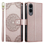 Til Samsung Galaxy S25 Edge cover præget Totem læder flip pung telefoncover med håndledsrem
