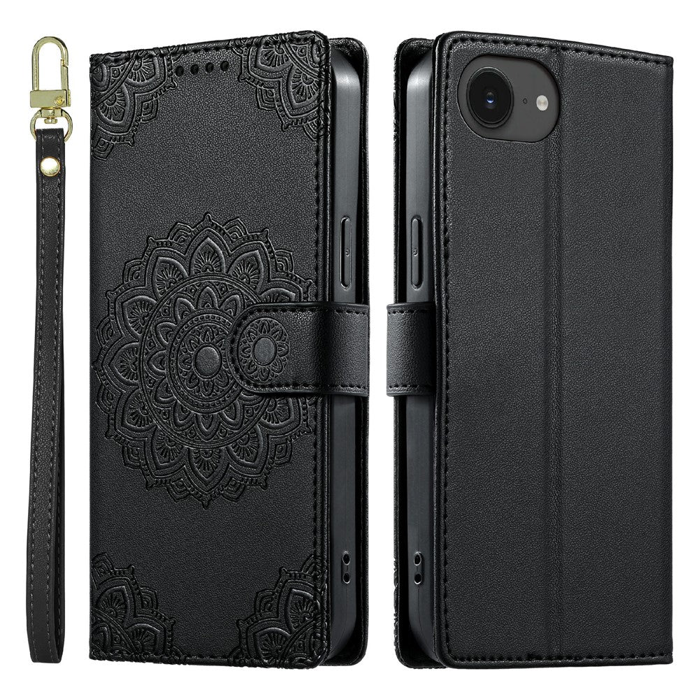 Til iPhone 17e / 16e etui Præget Totem Læder Flip Wallet Telefoncover med Håndrem