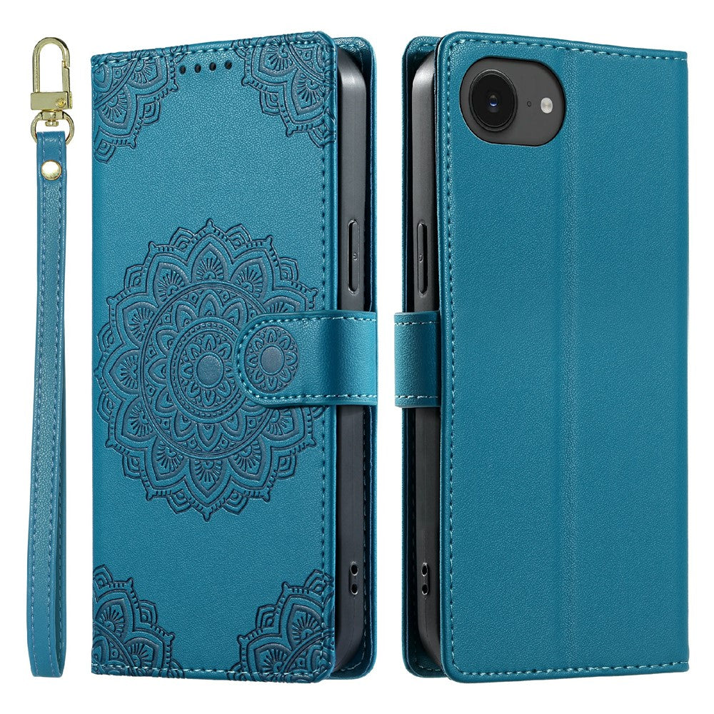 Til iPhone 17e / 16e etui Præget Totem Læder Flip Wallet Telefoncover med Håndrem