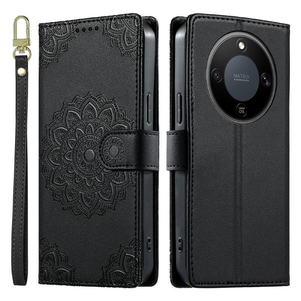 For Honor X70 5G  /  X9d 5G  /  Magic8 Lite 5G Case Embossed Totem Leather Flip Wallet Phone Cover with Wrist Strap
