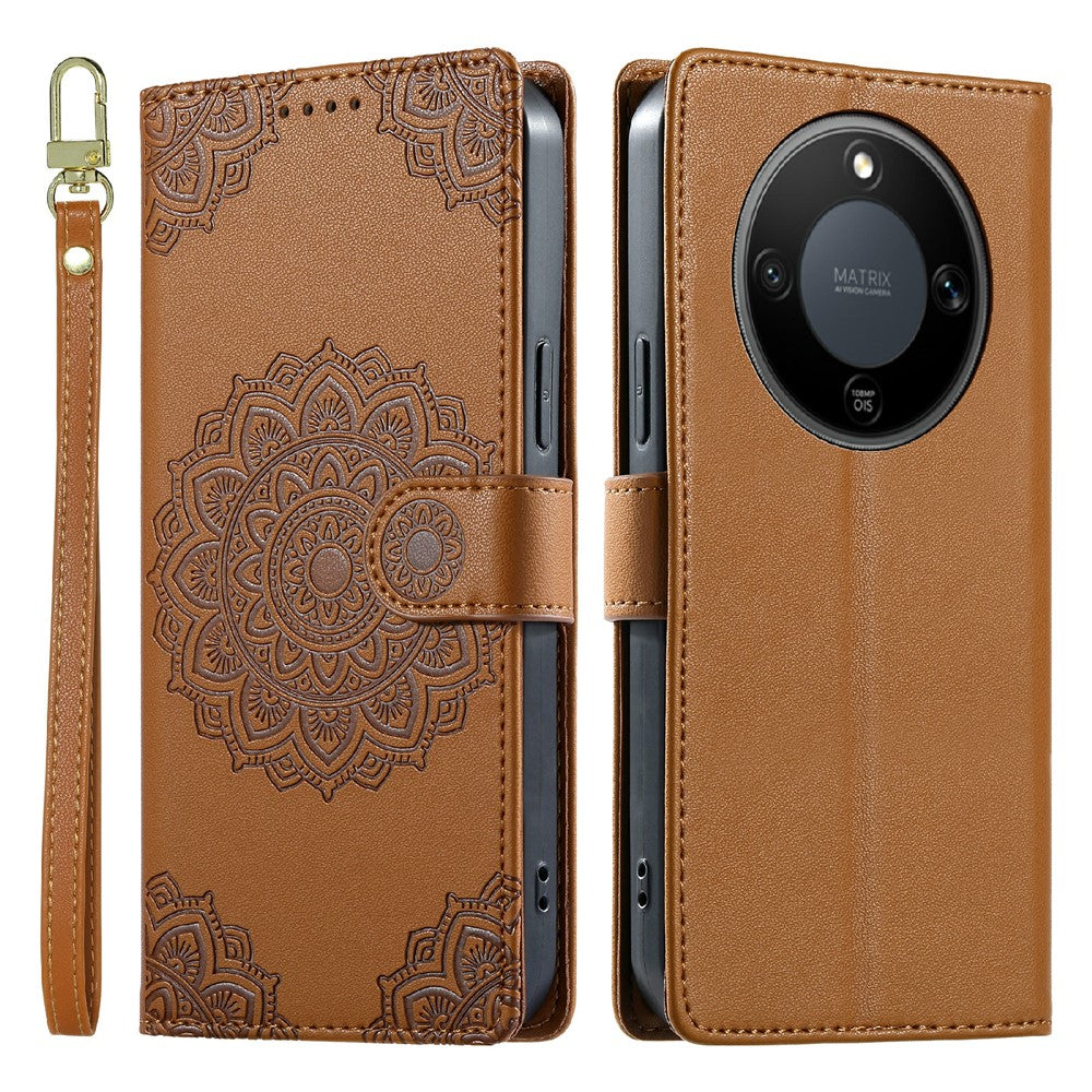 For Honor X70 5G  /  X9d 5G  /  Magic8 Lite 5G Case Embossed Totem Leather Flip Wallet Phone Cover with Wrist Strap