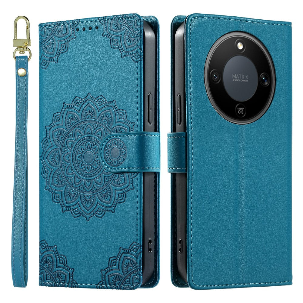 For Honor X70 5G  /  X9d 5G  /  Magic8 Lite 5G Case Embossed Totem Leather Flip Wallet Phone Cover with Wrist Strap