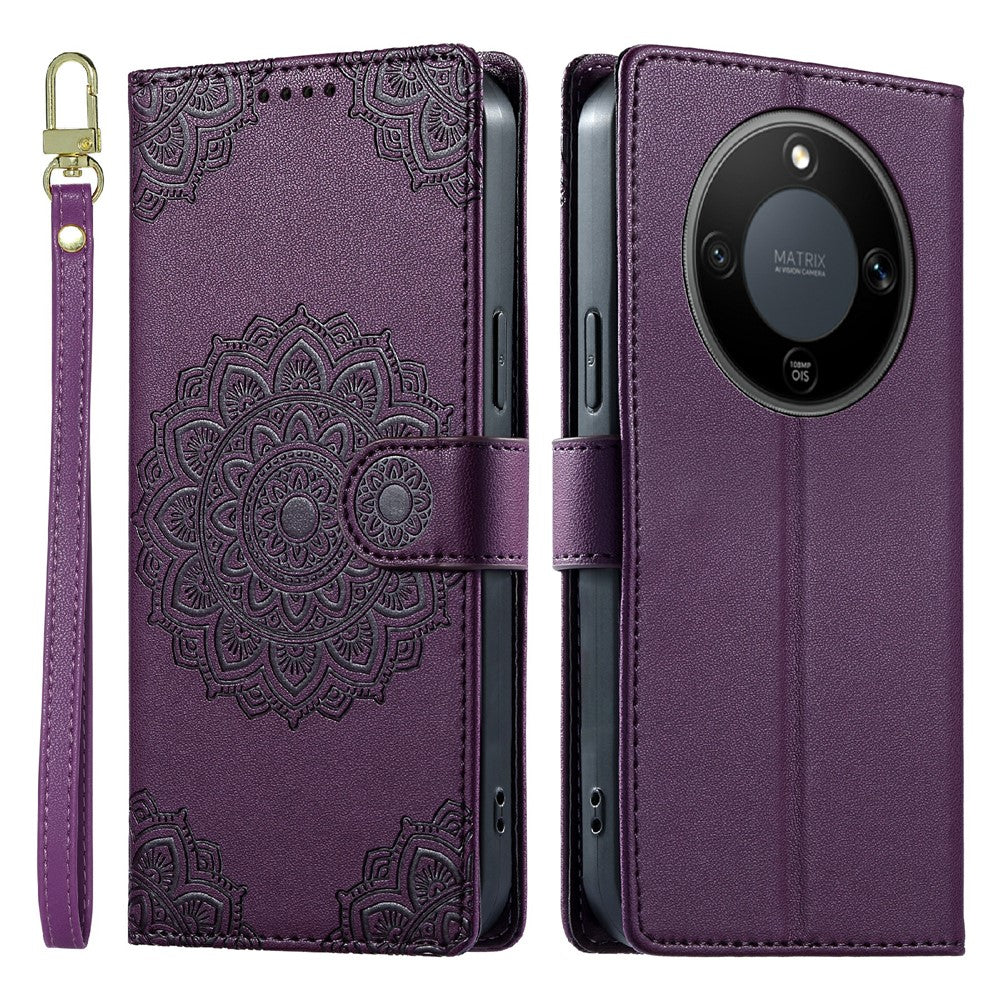 For Honor X70 5G  /  X9d 5G  /  Magic8 Lite 5G Case Embossed Totem Leather Flip Wallet Phone Cover with Wrist Strap
