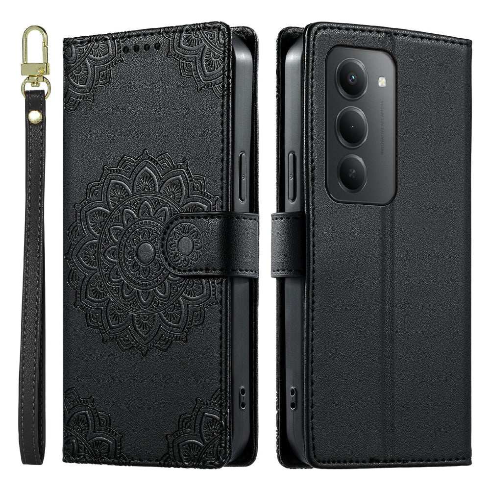 For Xiaomi Redmi 15 4G (EU) (171mm)  /  15 5G (EU) (171mm) Case Embossed Totem Leather Flip Wallet Phone Cover with Wrist Strap