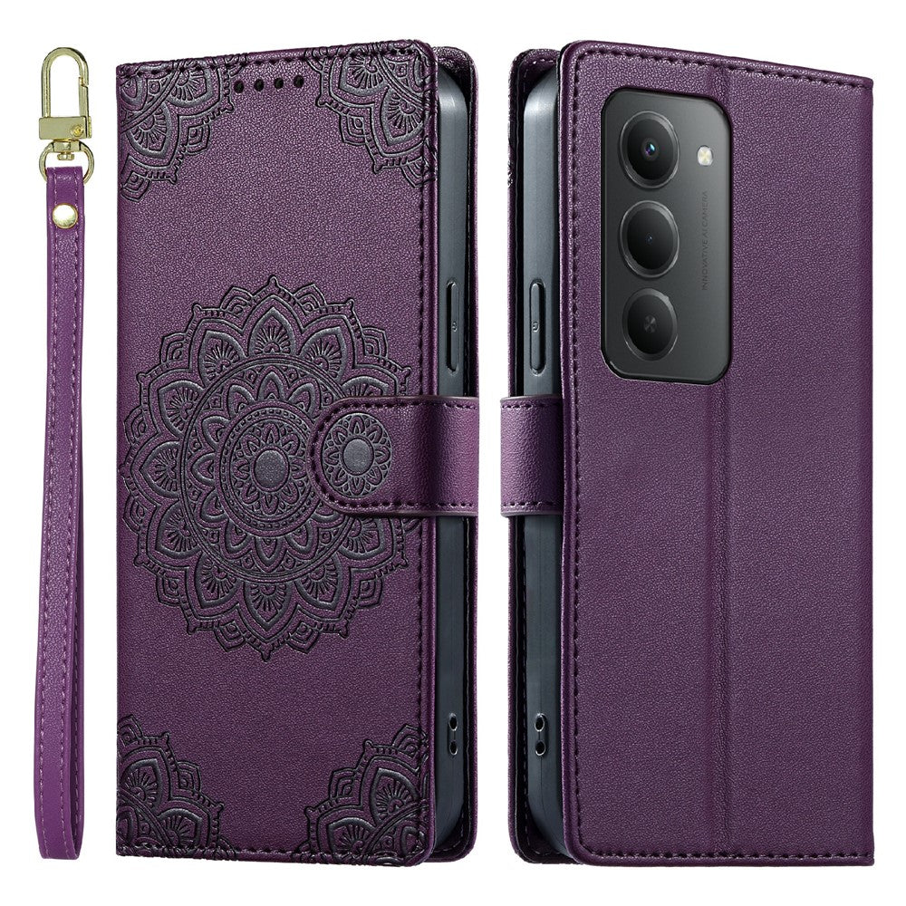For Xiaomi Redmi 15 4G (EU) (171mm)  /  15 5G (EU) (171mm) Case Embossed Totem Leather Flip Wallet Phone Cover with Wrist Strap