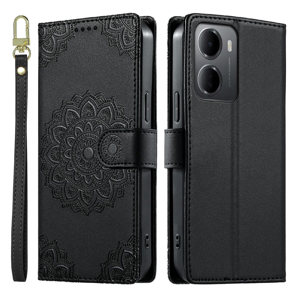 Xiaomi Redmi 15a 5G / R70 5G / R70m 5G-skal, präglat totemläder med flip-fodral och handledsrem.