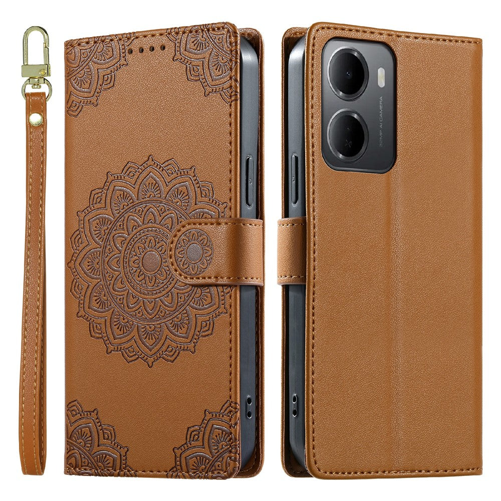 Xiaomi Redmi 15a 5G / R70 5G / R70m 5G-skal, präglat totemläder med flip-fodral och handledsrem.