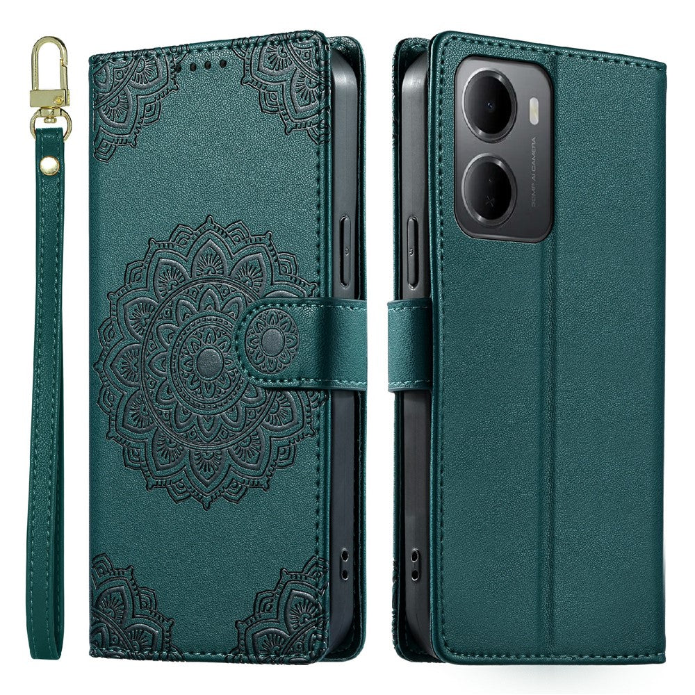 Xiaomi Redmi 15a 5G / R70 5G / R70m 5G-skal, präglat totemläder med flip-fodral och handledsrem.