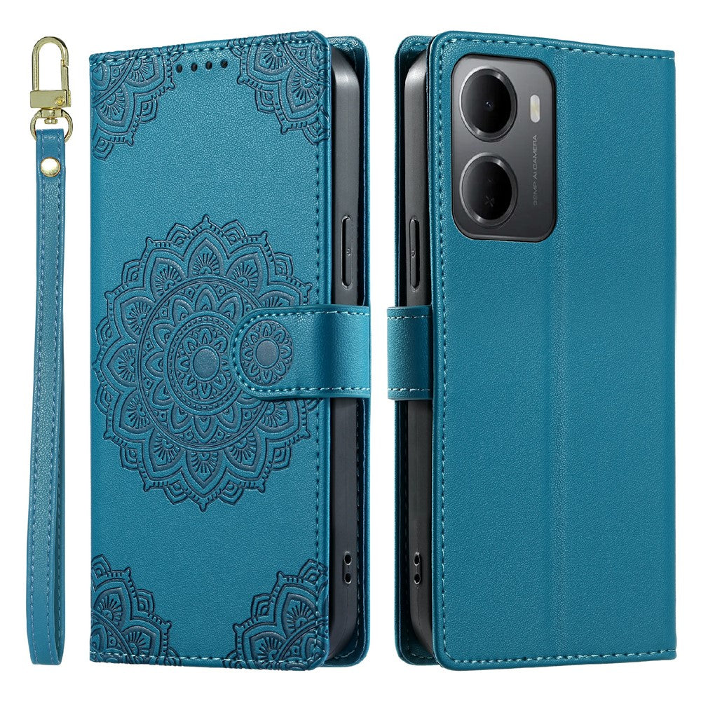Xiaomi Redmi 15a 5G / R70 5G / R70m 5G-skal, präglat totemläder med flip-fodral och handledsrem.