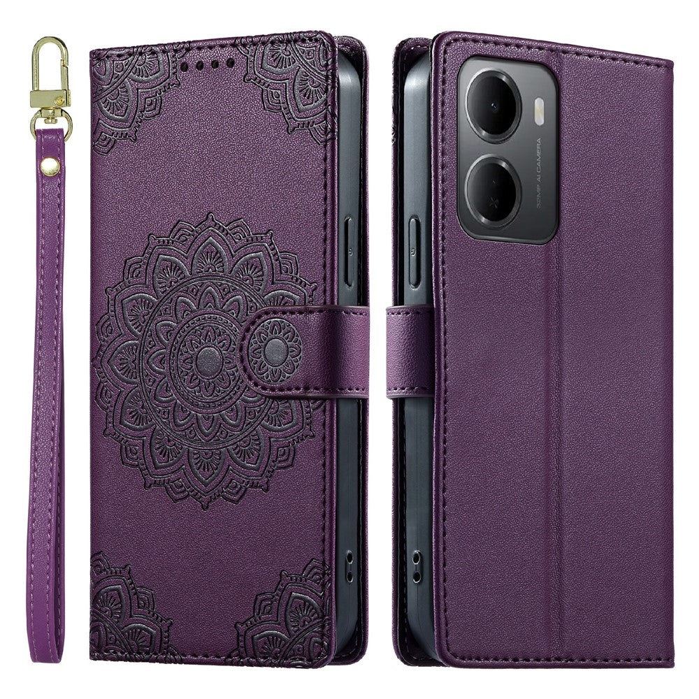 Xiaomi Redmi 15a 5G / R70 5G / R70m 5G-cover, præget totemlæder med flip-etui og håndledsrem