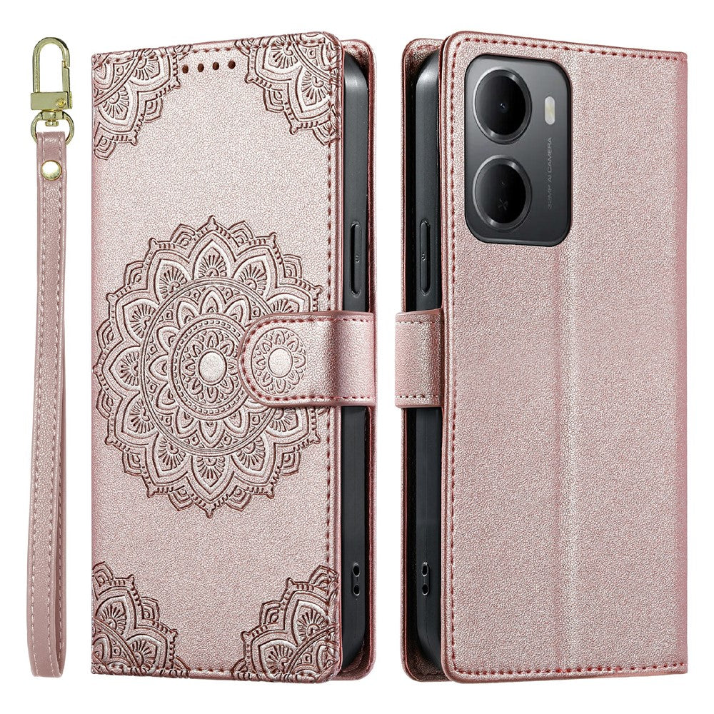 Xiaomi Redmi 15a 5G / R70 5G / R70m 5G-cover, præget totemlæder med flip-etui og håndledsrem