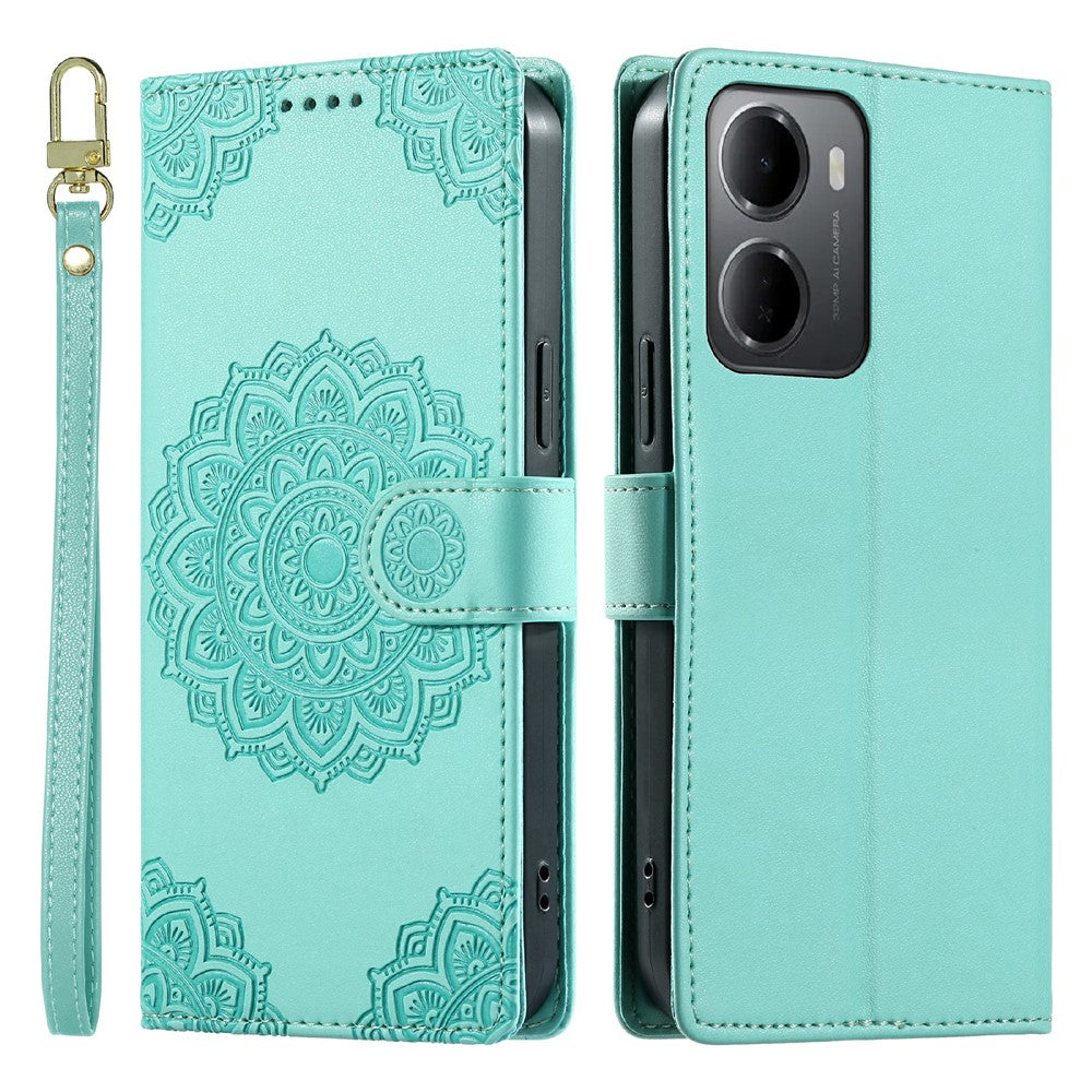 Xiaomi Redmi 15a 5G / R70 5G / R70m 5G-cover, præget totemlæder med flip-etui og håndledsrem