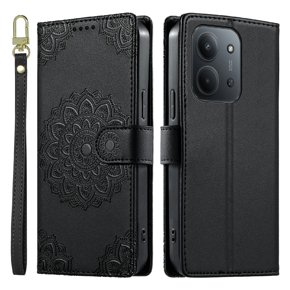 Xiaomi Redmi 15C 4G (Global) (171 mm) / 15C 5G (Global) (171 mm) / Poco C85 4G (171 mm) fodral Präglat totemläderfodral med flip-fodral och handledsrem